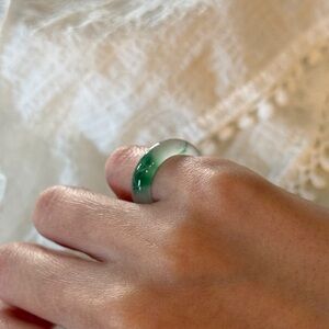 Natural Dulong Jade Ring – Translucent Green Hue, Hand-Carved Stone Band